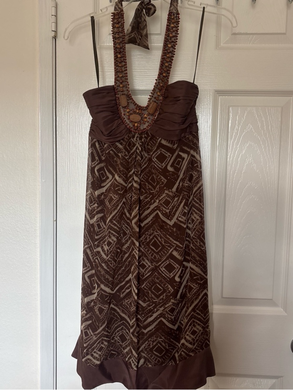 BCBGMaxAzria Brown Strapless Beaded Maxi Dress